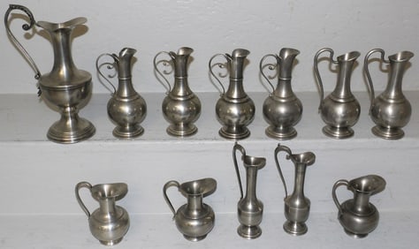Lot of Pewter Ewer Form Flower Vases