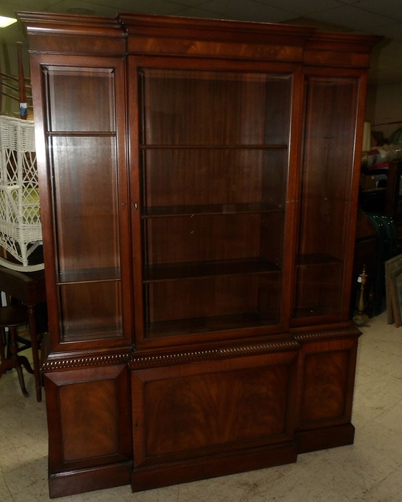 Mahogany One Piece China Cabinet with Bevel Edge Glass Doors (1 of 5)