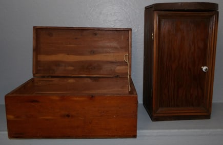 Antique Cherry One Door Cabinet & Cedar Doll Blanket Chest