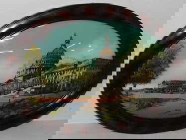 Antique Oval Frame Reverse Painted Bubble Glass of the U.S Capital Building