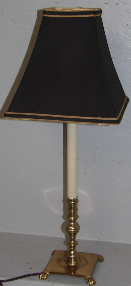 Square Base Brass Candlestick Lamp with Shade by Bombay Sunlit (1 of 2)