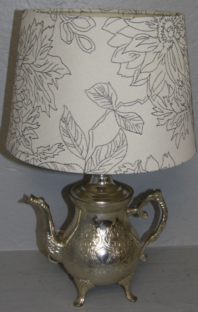 Ornate Silverplated Tea Pot Lamp with Toile Stitch Lamp Shade (1 of 3)