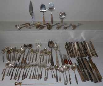 Over 100 Pieces of Ornate Antique & Vintage Silverplate & Sheffield Flatware, Tongs, & Knives