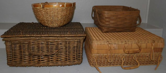 Lot of Wicker Boxes & Two Baskets