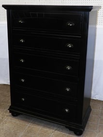 modern black lacquered 5 drawer chest