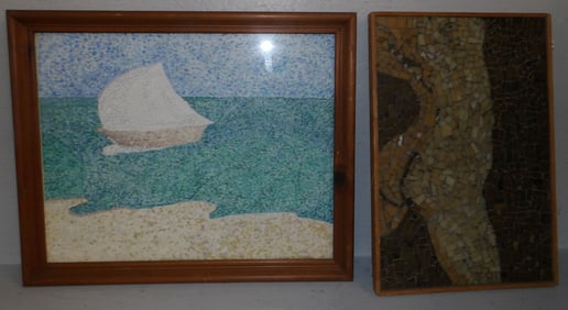 framed mosaic tile and watercolor