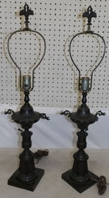 pair of painted metal lamps