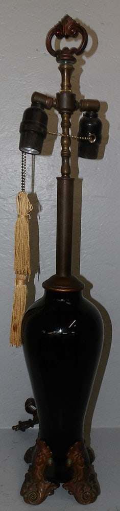 black amethyst glass vase made into lamp: black amethyst glass vase made into lamp . 29 1/4 by 5 1/2 ALL DESCRIPTIONS AND ANY CONDITION STATEMENT GIVEN BY LANGSTON AUCTION GALLERY ARE STRICTLY OPINIONS AND LANGSTON'S SHALL HAVE NO RESPONSIBIL