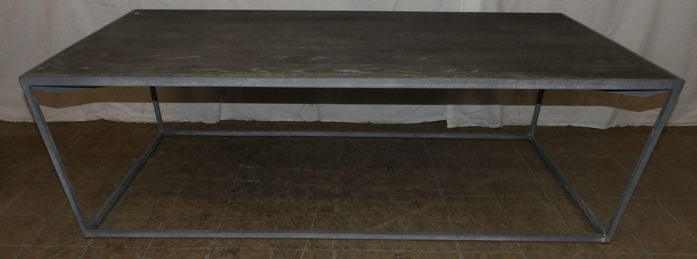 modern painted metal and wood cocktail table: modern painted metal and wood cocktail table . 16 3/4H 55 1/4L 31 1/4W ALL DESCRIPTIONS AND ANY CONDITION STATEMENT GIVEN BY LANGSTON AUCTION GALLERY ARE STRICTLY OPINIONS AND LANGSTON'S SHALL HAVE NO