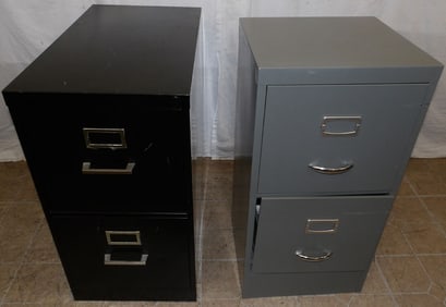 2 painted metal filing cabinets