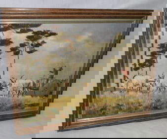Framed Oil on Canvas Farm Scene Artist Signed