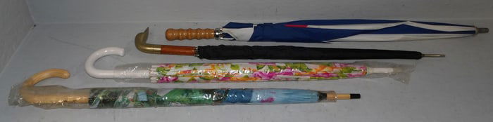Lot of Umbrellas, (One with Brass Duck Head Handle)