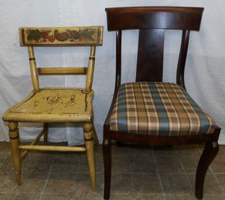 Antique Painted Plank Bottom Side Chair & Mahogany Side Chair