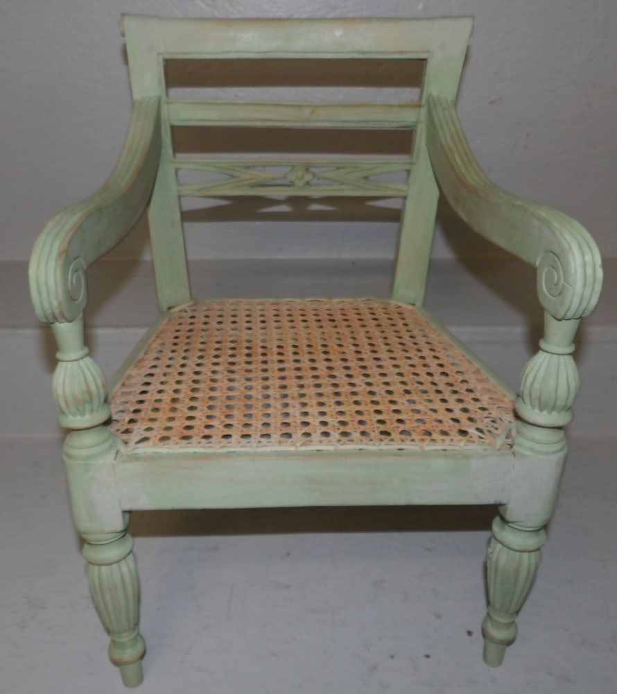 Painted Wood & Cane Seat Child's Arm Chair (1 of 5)