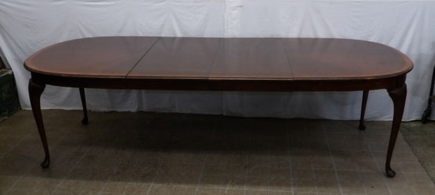 Mahogany & Satin Wood Banded Top Dining Table with Two Leaves