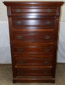 Walnut Victorian Six Drawer Lock Side Chest