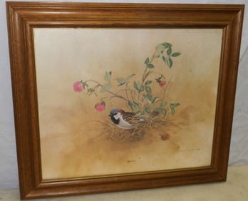 Bird Print in Walnut Frame