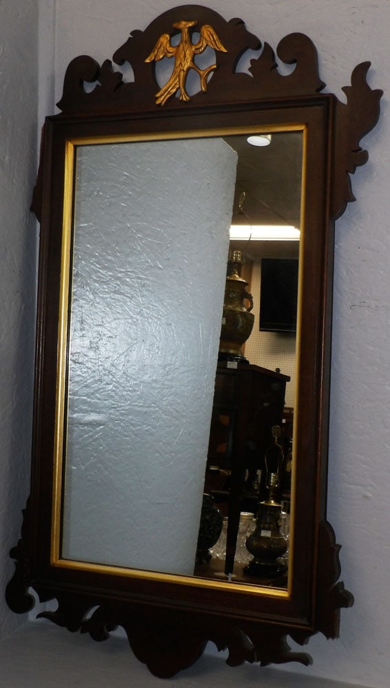Mahogany Framed Mirror with Phoenix Bird Crest (1 of 4)