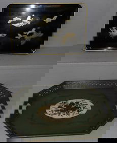 Two Paint Decorated Serving Trays, (One Tole & One Resin)