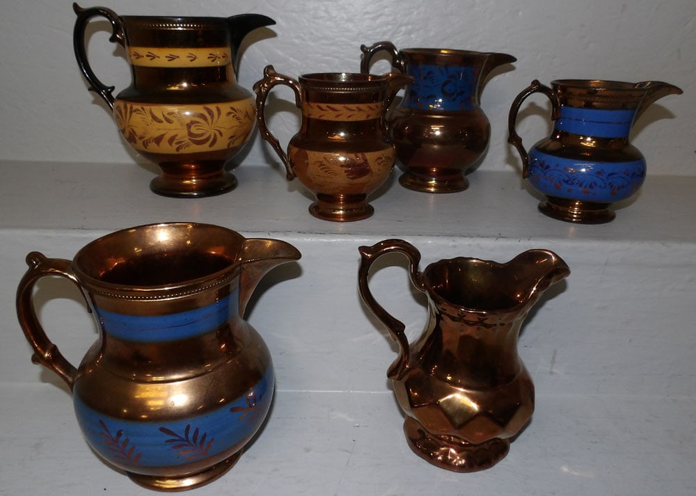 Lot of Antique Copper Luster Pitchers (1 of 3)