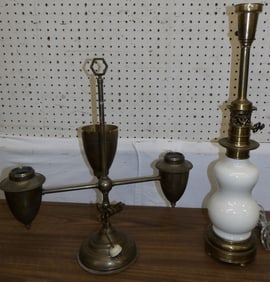 Brass Lamp Base & Porcelain Gilded Metal Lamp