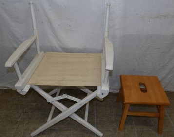 Painted Wood Director Chair & Pine Stool