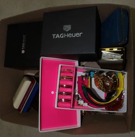 Lot of Wristwatches, Alarm Clock, & Watch Boxes