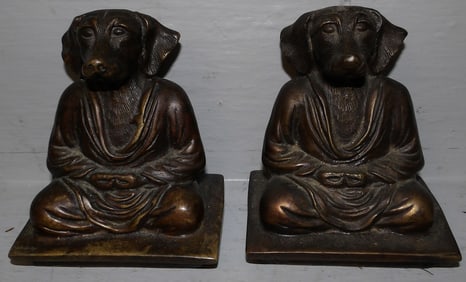 Pair of Bronze Dog Head Buddha Form Bookends