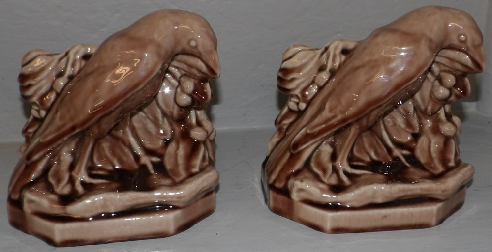 Pair of Rookwood Pottery Bird Bookends: Pair of Rookwood Pottery Bird Bookends . 5 1/4" H 5 1/2" W 3 1/4" D