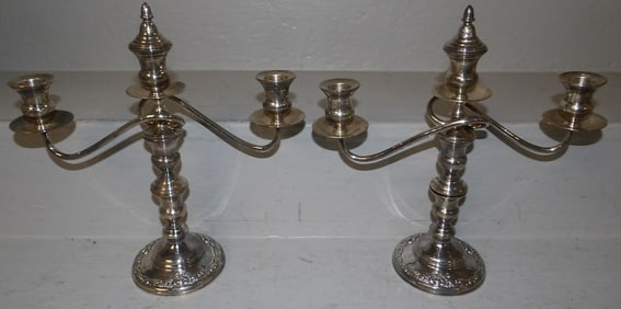 Pair of Sterling Weighted Three Light Candelabras