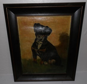 Antique Oil on Canvas Portrait of Dog