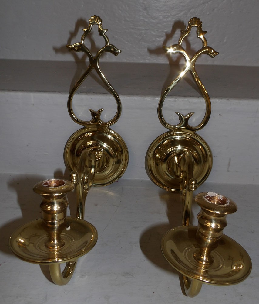 Pair of Brass Two Part Candle Sconces by Virginia Metalcrafters (1 of 5)