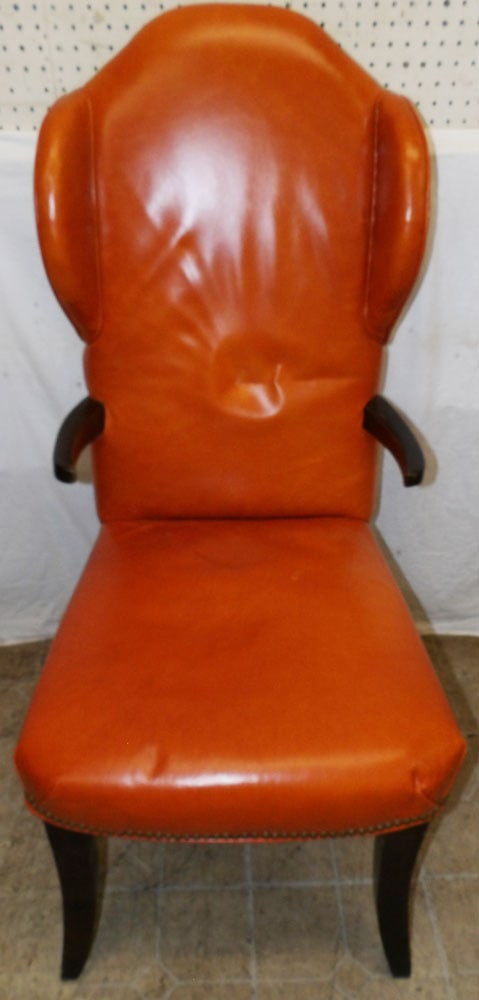 Cherry & Leather Upholstered Arm Chair: Cherry & Leather Upholstered Arm Chair . 49 1/2" H 22" W 26" D