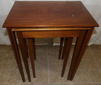 Set of Three Mahogany Inlaid Nesting Tables by Biggs