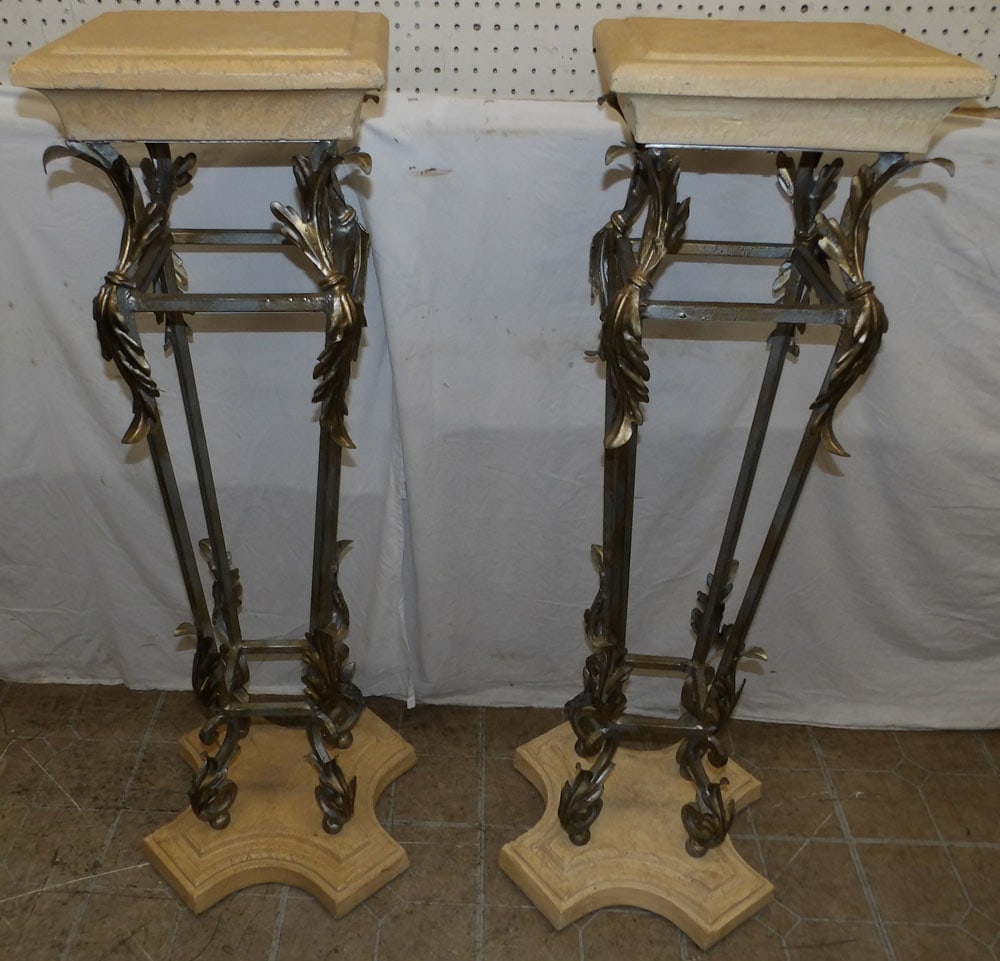 Pair of Metal & Painted Resin Pedestals: Pair of Metal & Painted Resin Pedestals . 47 1/4" H 13 1/2" Dia.