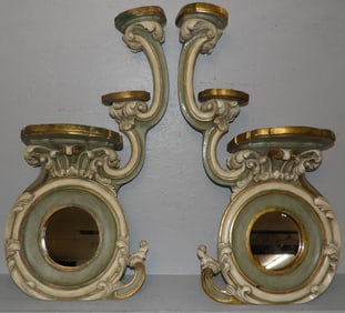 Pair of Painted Resin & Mirror Back Three Tier Wall Shelves