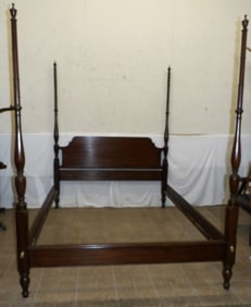 Mahogany Queen Size Four Poster Bed by Henkel Harris with Rails