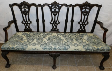 Carved Mahogany Chippendale Bench with Ball & Claw Feet