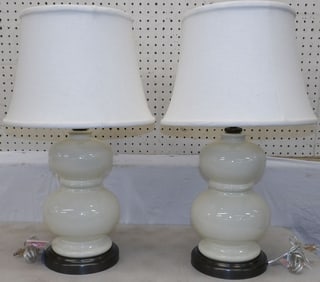Pair of Porcelain Gourd Form Lamps
