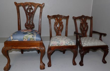 Three Carved Mahogany Chippendale Style Doll Chairs