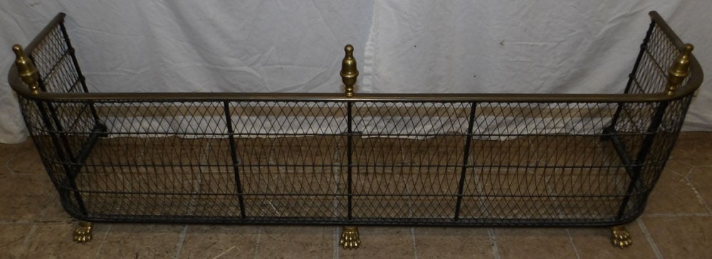 Brass & Wire Mesh Fireplace Fender: Brass & Wire Mesh Fireplace Fender . 16 1/4" H 48" W 14" D