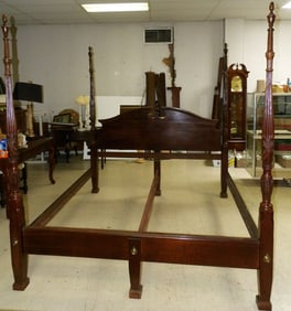 Cherry Rice Carved Four Post King Size Bed with Rails