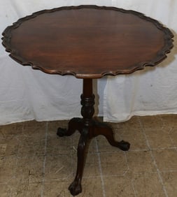 Antique Carved Mahogany Pie Crust Form Tilt Top Tea Table