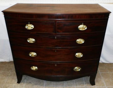 19th Century Mahogany Two Over Three Drawer Bow Front Chest