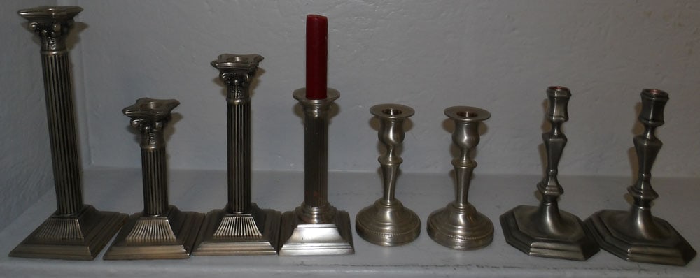 Lot of Pewter Candlesticks: Lot of Pewter Candlesticks . Up to 10" H 3 1/2" Dia.