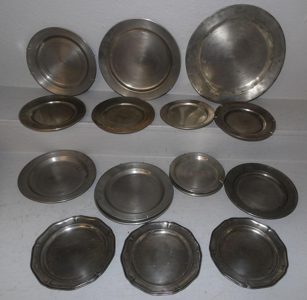 Lot of Pewter Chargers & Plates: Lot of Pewter Chargers & Plates . Up to 14" Dia.