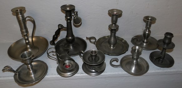 Lot of Pewter Candlesticks