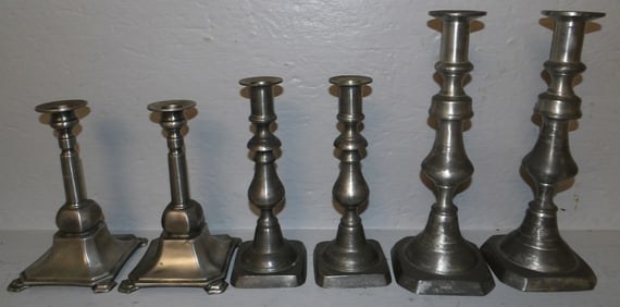 Three Pair of Pewter Candlesticks