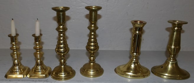 Three Pair of Brass Candlesticks by Baldwin