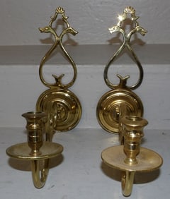 Pair of Brass Two Part Candle Sconces by Baldwin